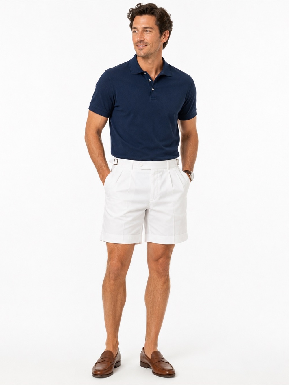 Norm Thompson Always Fits White Pleated Shorts 35 Adjustable Waist Golf Preppy
